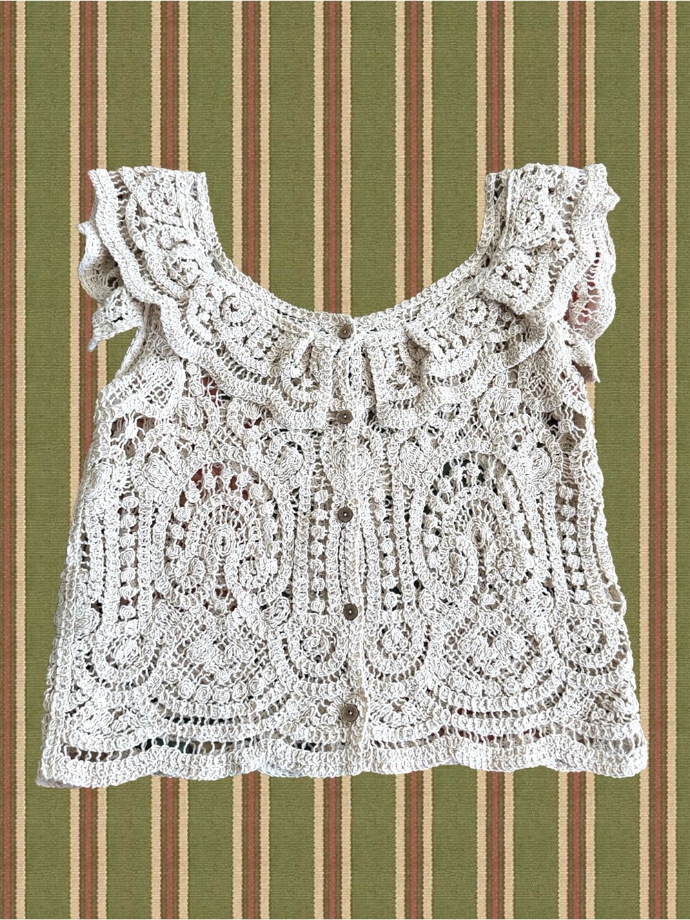 Crocheted Ruffle-Neck Camisole Tank - Cream
